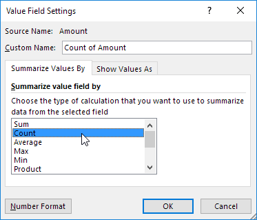 Summarising value field in Excel PivotTable