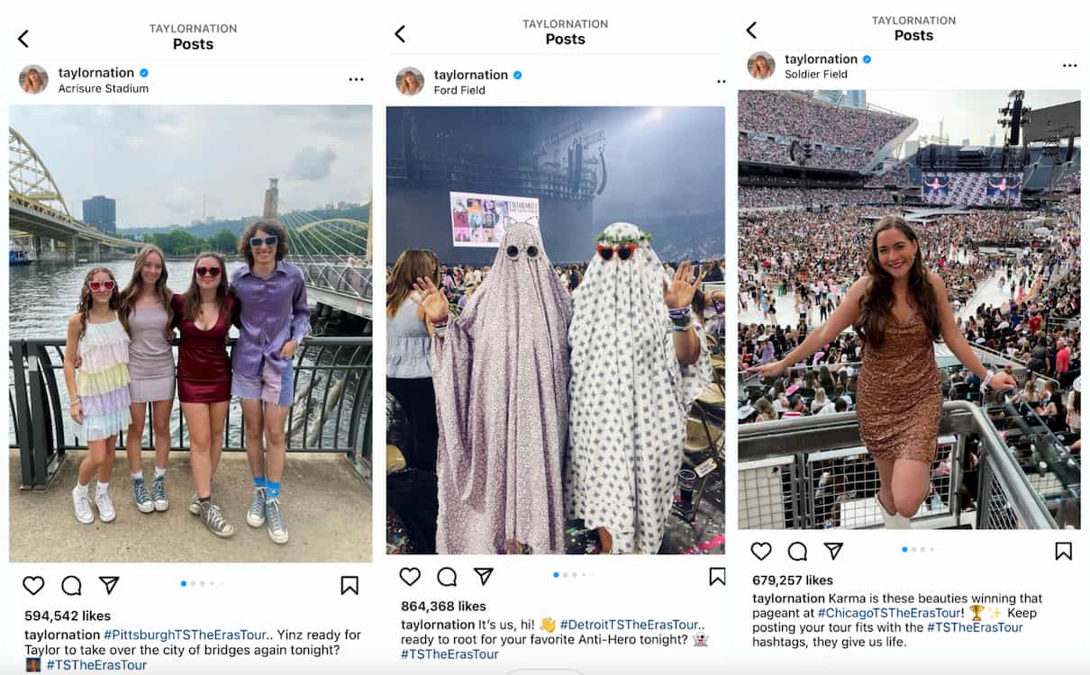 a collage screenshot of taylor nation instagram as example of UGC shareable content