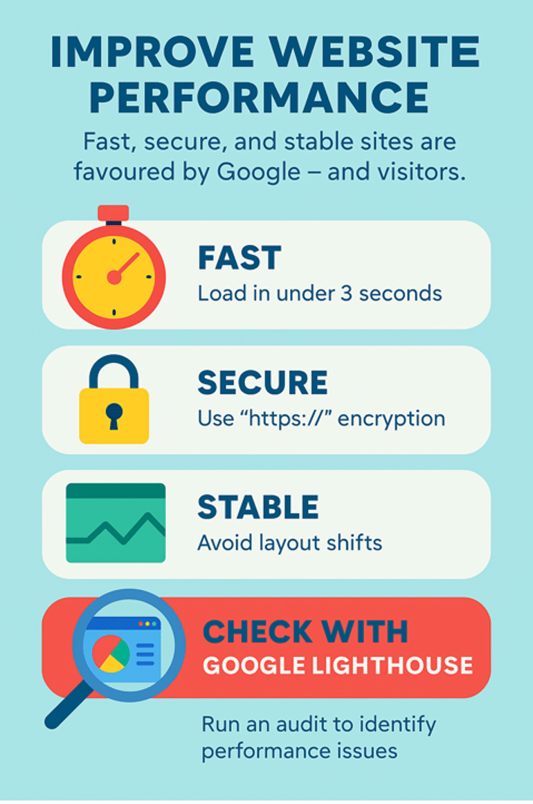 Example of website performance showing good speed and stability