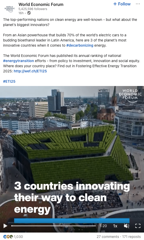 a screenshot of world economic forum post on linkedin as shareable content