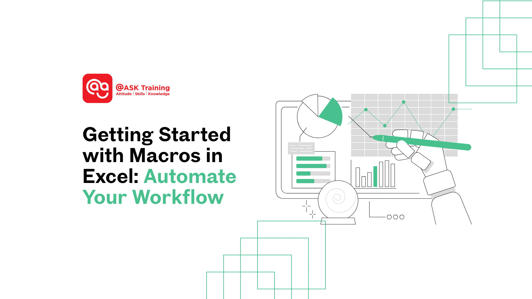 header banner for getting start with macros in excel with elements