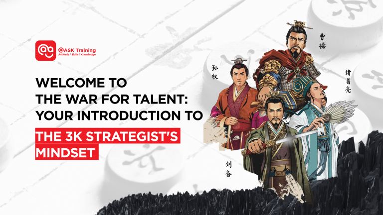 header banner for welcome to the war for talent, your introduction to the 3 kingdom's strategist mindest with 3 kingdom characters