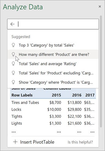 General Excel data analysis example