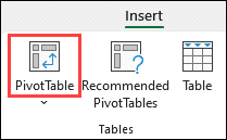 screenshot of where to find pivottable in excel windows