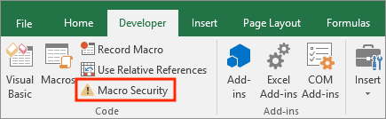 a screenshot of macro security in excel