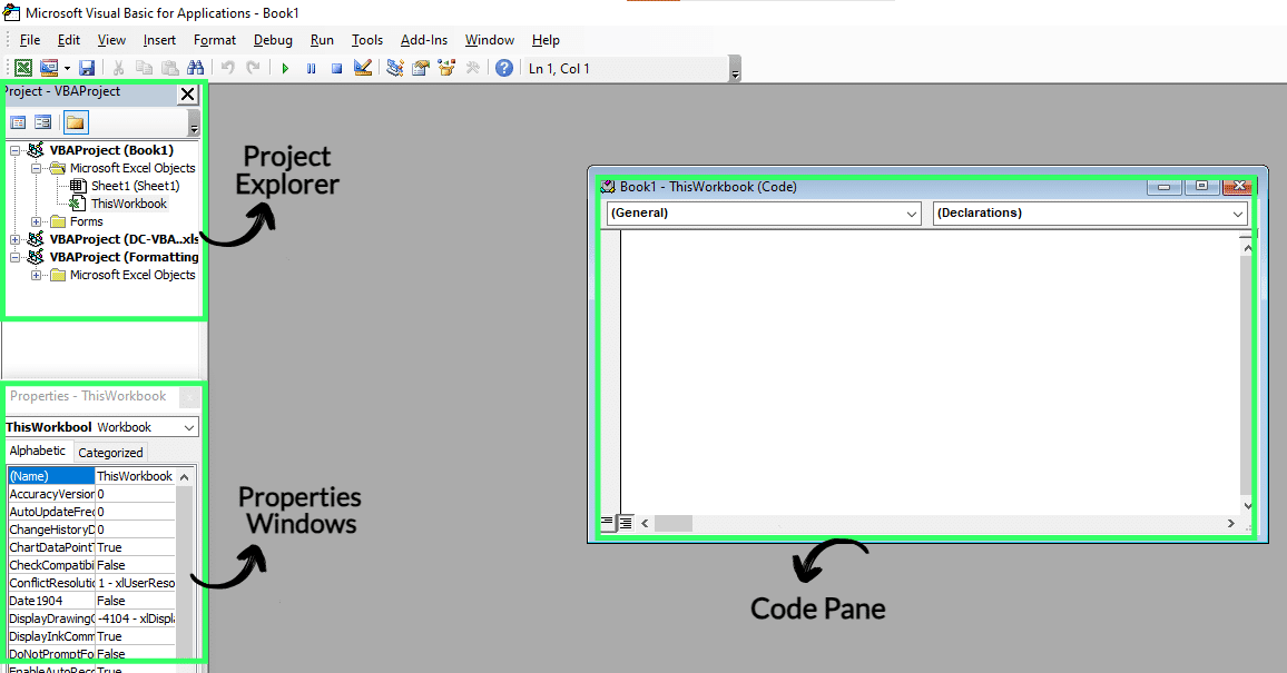a screenshot of where to find project explorer for macro in excel