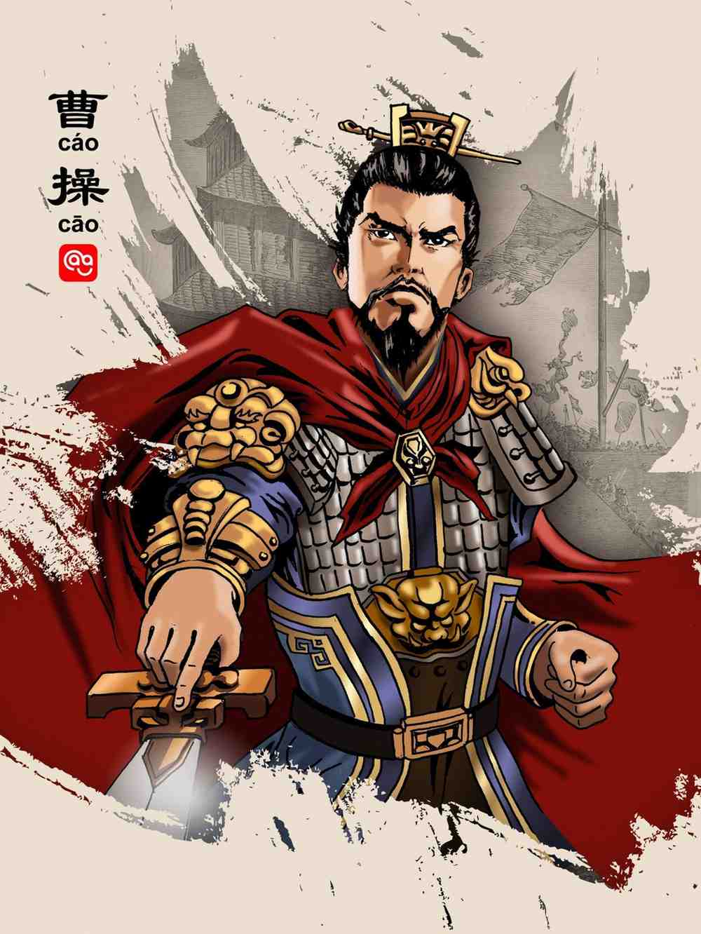 Portrait of Cao Cao, the pragmatic and strategic leader of the Three Kingdoms