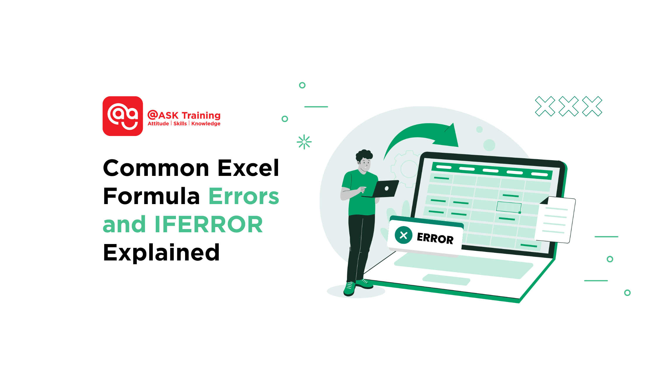 Poster for guide explaining common Excel formula errors and IFERROR function
