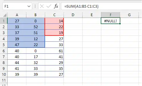 NULL error before fix in Excel