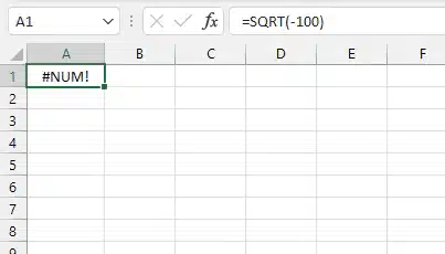 NUM error example in Excel