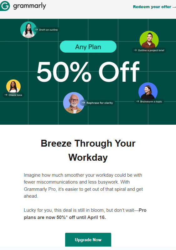 Grammarly SaaS email call to action example