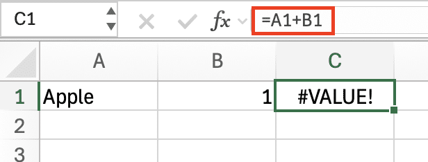 Excel VALUE error example