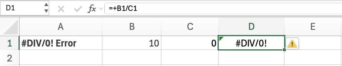 Excel division error before correction example