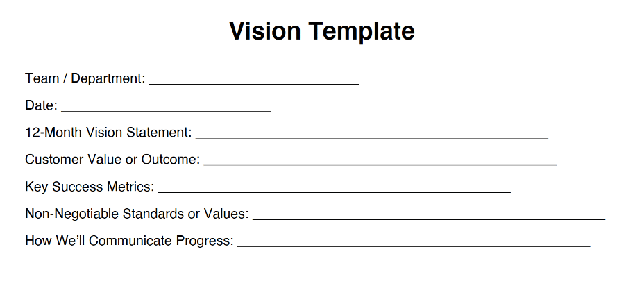image of vision template form for team alignment