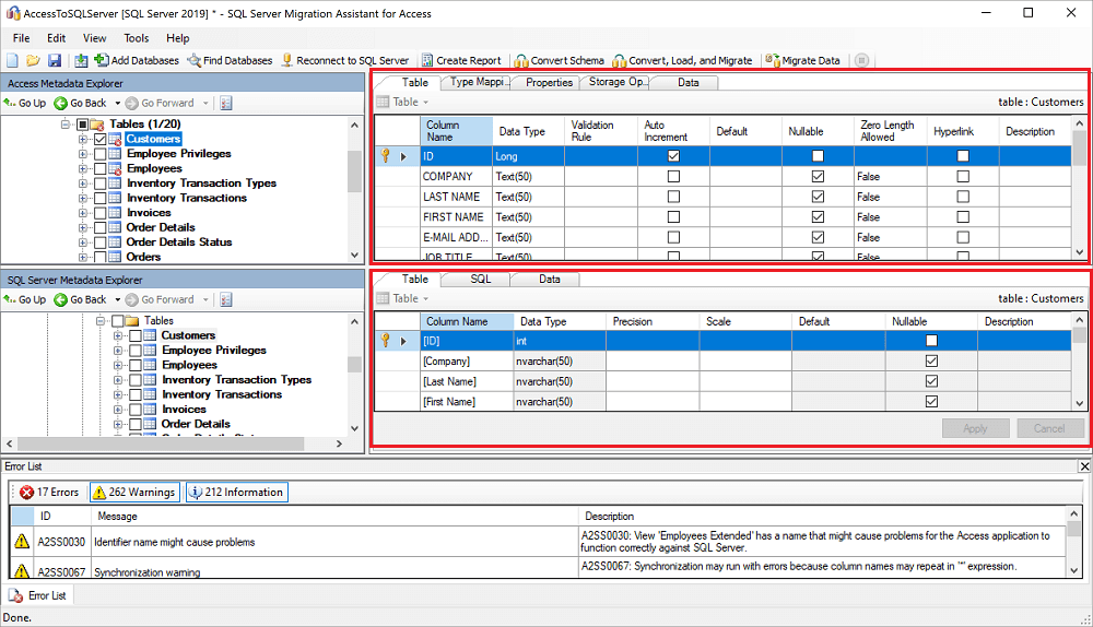 Example of migrating a Microsoft Access database to SQL Server