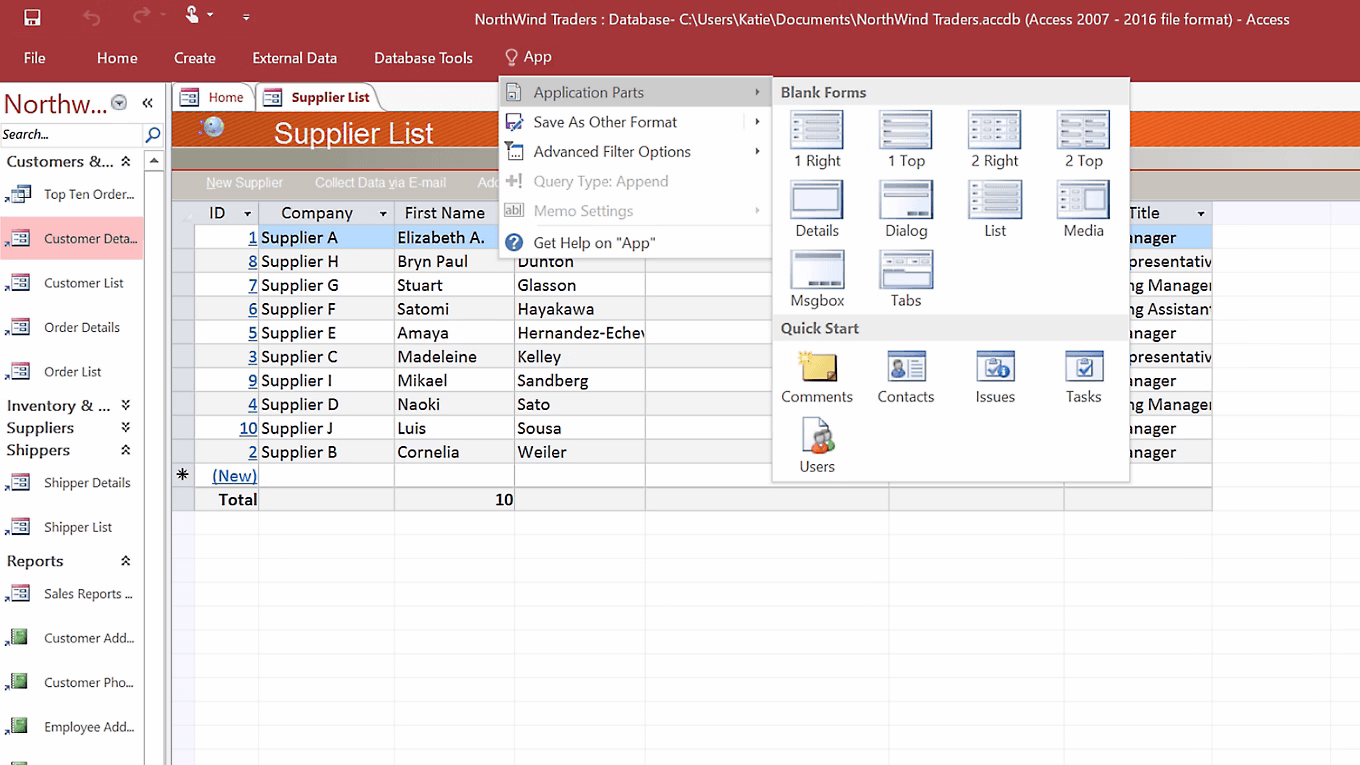 Example of creating a database system in Microsoft Access
