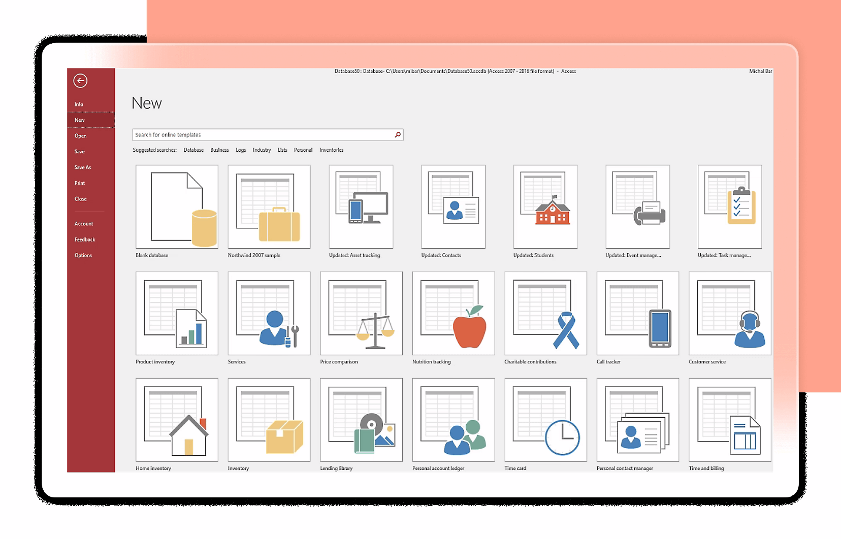Example of Microsoft Access file types and formats