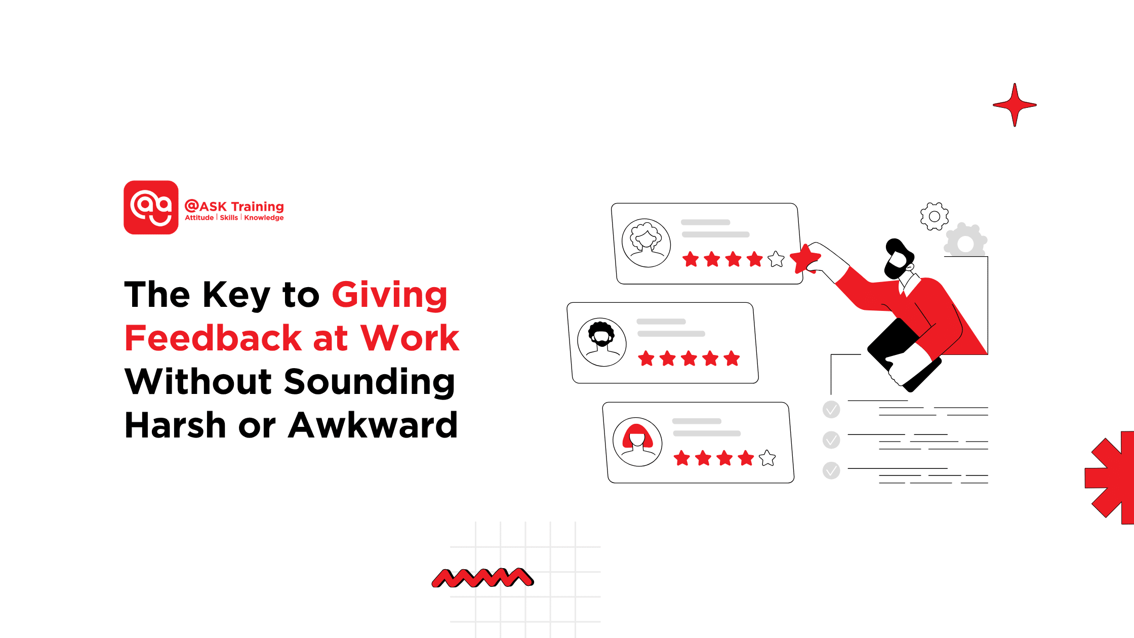 Poster for article about key tips for giving feedback at work without sounding harsh or awkward