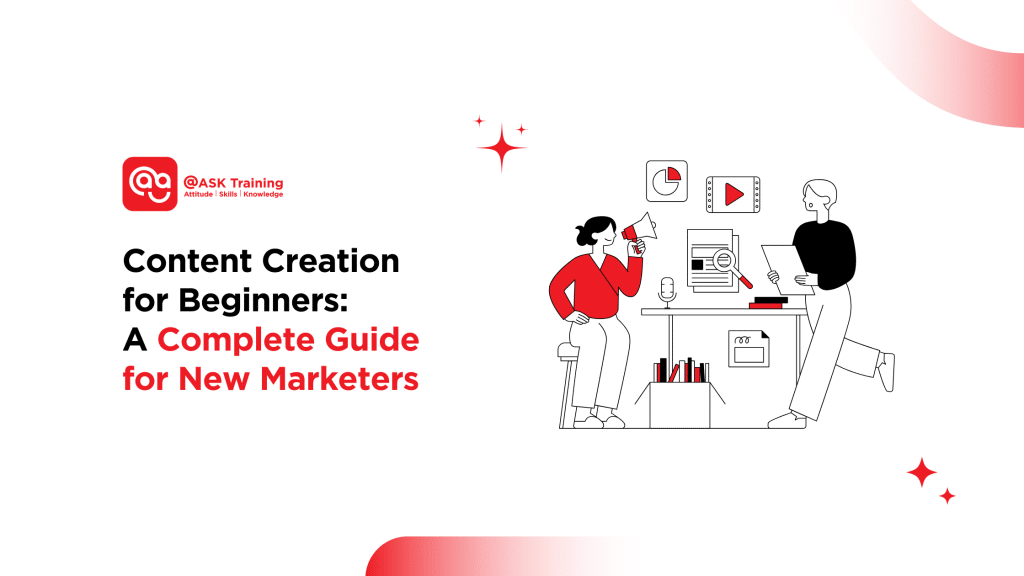 header banner for content creation for beginners with human elements and icons