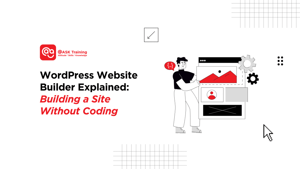 header banner for wordpress website builder explained article with human elements and icons
