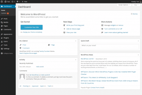 a screenshot of wordpress dashboard