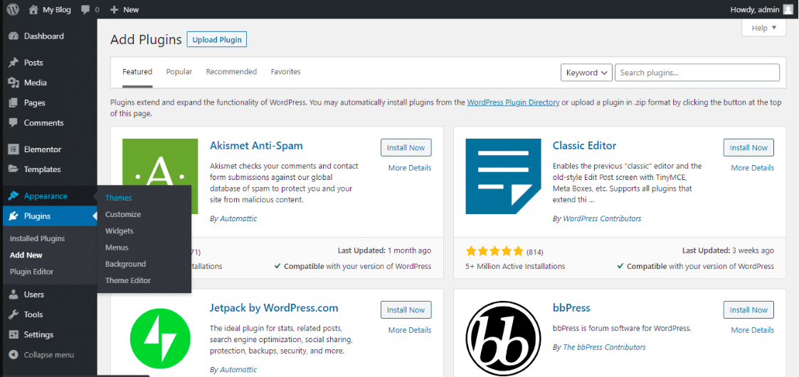 a screenshot of wordpress customising themes and plugins layout