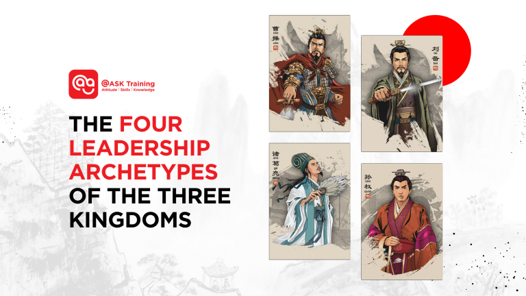 header banner of four three kingdoms leaders with images and elements